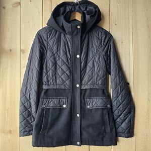 Sam Edelman Quilted Hooded Puffer Winter Jacket Black Womens Small